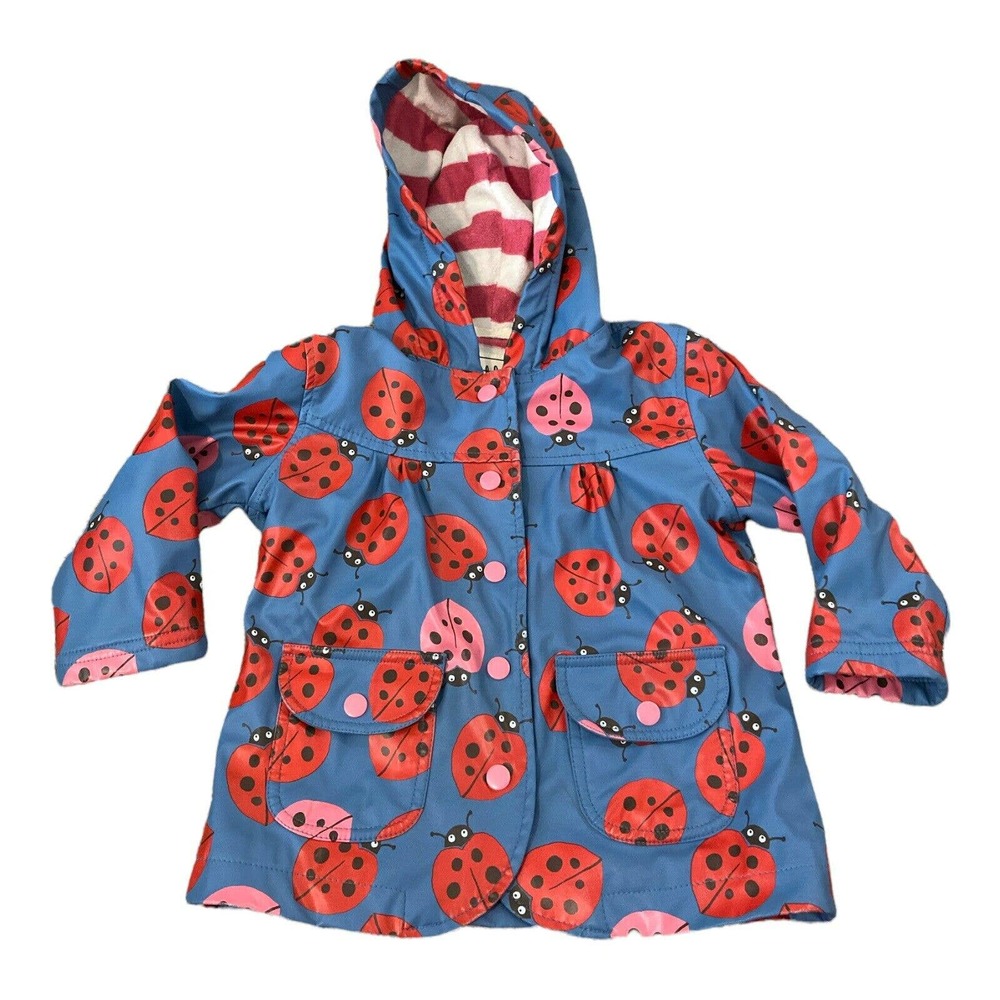 Hatley Girls Size 1 Ladybug Print Rain Jacket Coat Terry‎ Lined ~Blue Pink Red